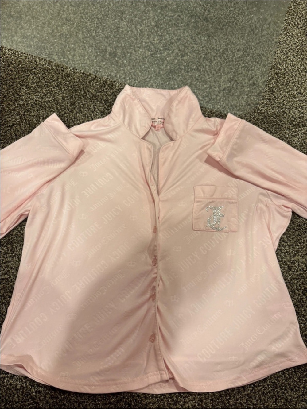 Juicy Couture Light Pink Pajama Shirt with Embellished Pocket